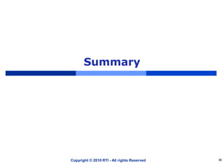 Summary
Copyright © 2010 RTI - All rights Reserved 36
 