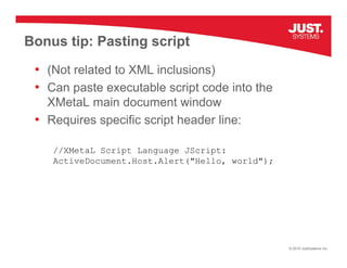 Bonus tip: Pasting script
 • (Not related to XML inclusions)
 • C paste executable script code i t th
   Can      t       ...
