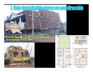 Falta de densidad de muros en la dirección
de la fachada. Tacna, 2001.
                    ,




       Pisco,
       Pisco 2007
 