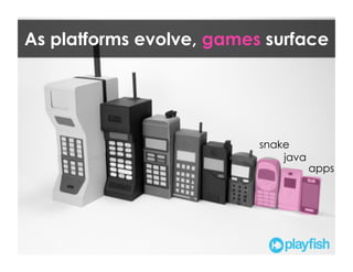 As platforms evolve, games surface




                          snake
                              java
                                     apps




                8
 
