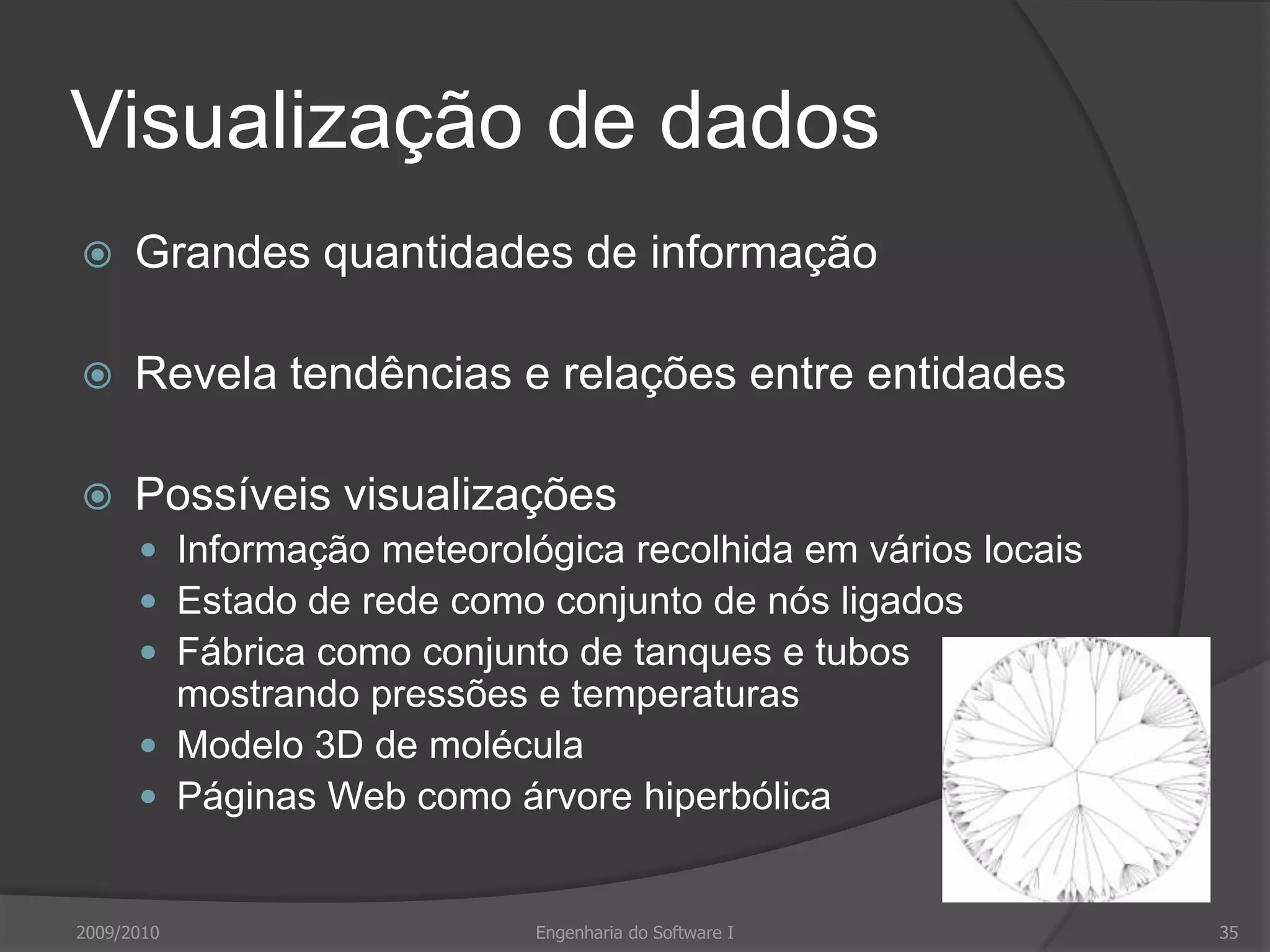 Apresentações alternativas da informação2009/201031Engenharia do Software IJan.2842Fev.2851Mar.3164Abr.2789Mai.1273Jun.283540003000200010000Jan.Fev.Mar.Abr.Mai.Jun.