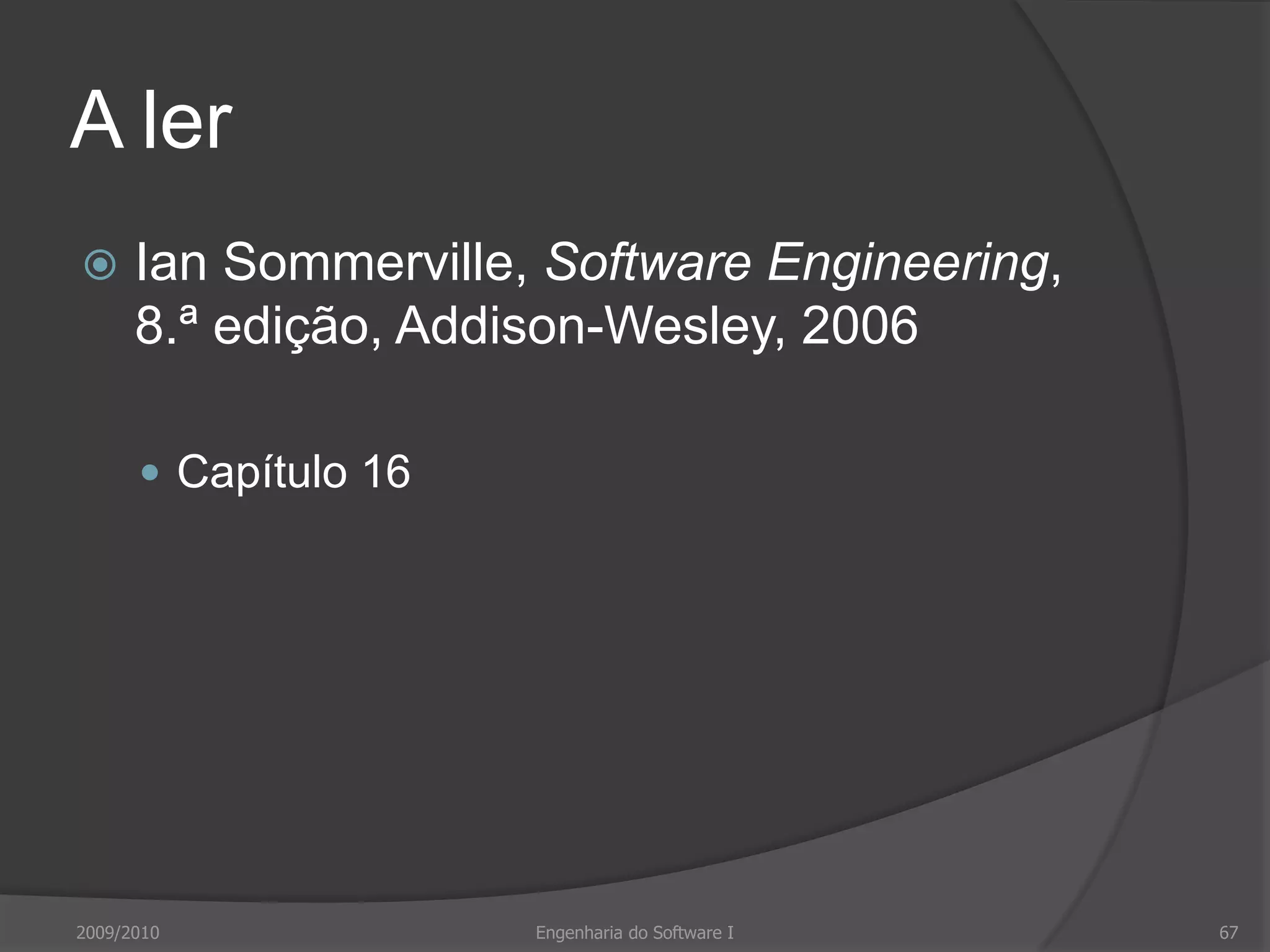 Técnicas de avaliação simplesQuestionários ao utilizadorGravação vídeo de utilização do sistema e posterior avaliaçãoInstrumentação de código para recolher informação acerca da utilização de funcionalidades e da ocorrência de erros do utilizadorDisponibilização de código para recolha em linha de opiniões do utilizador2009/2010Engenharia do Software I63