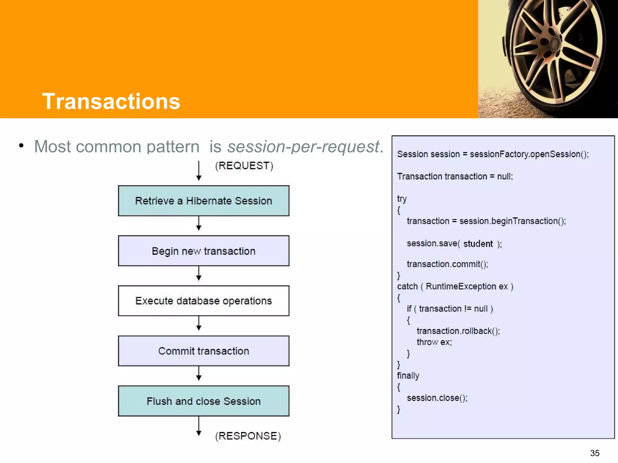 Transactions
• Most common pattern is session-per-request.




                                                35
 