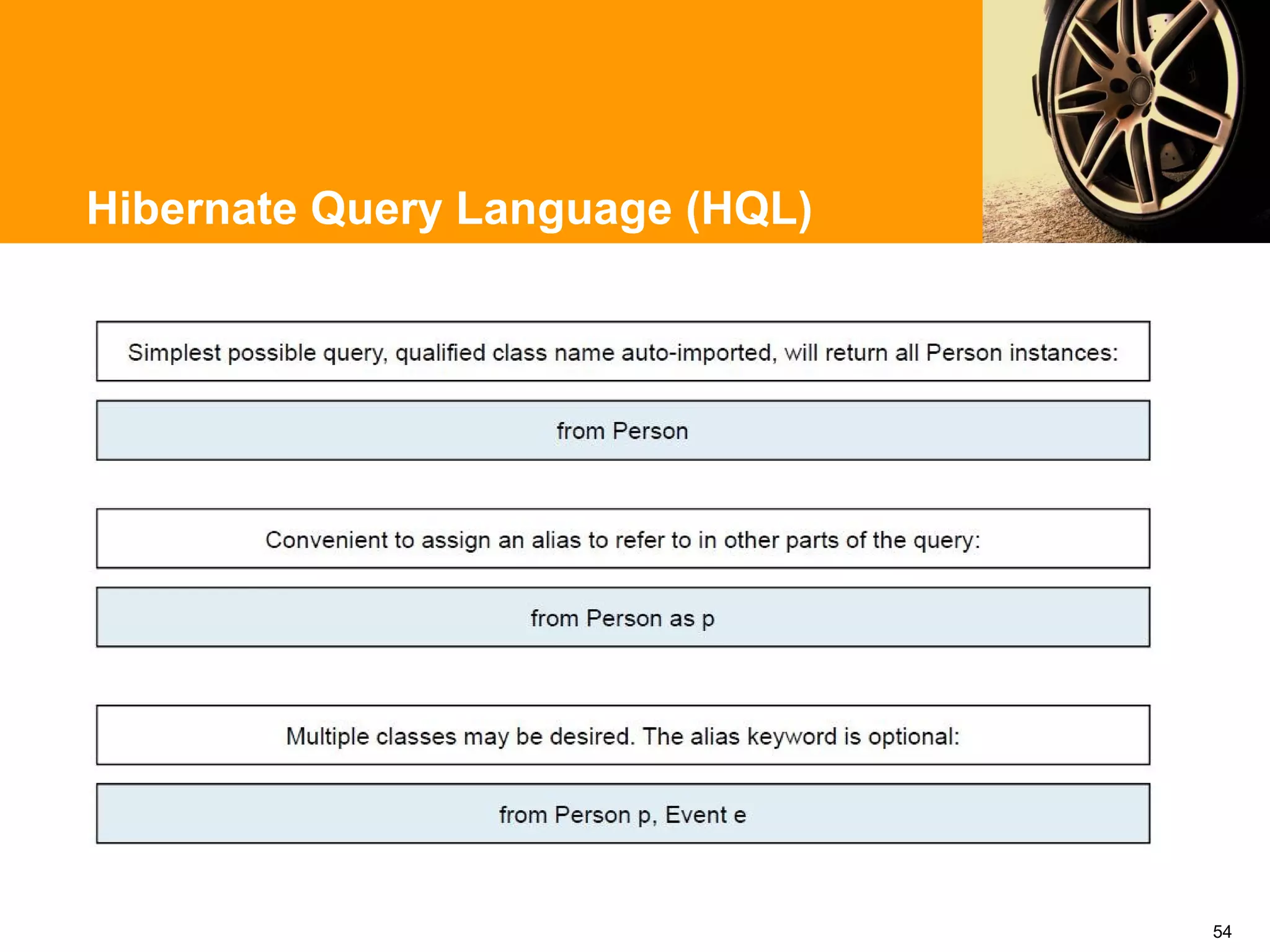 Hibernate Query Language (HQL)




                                 54
 
