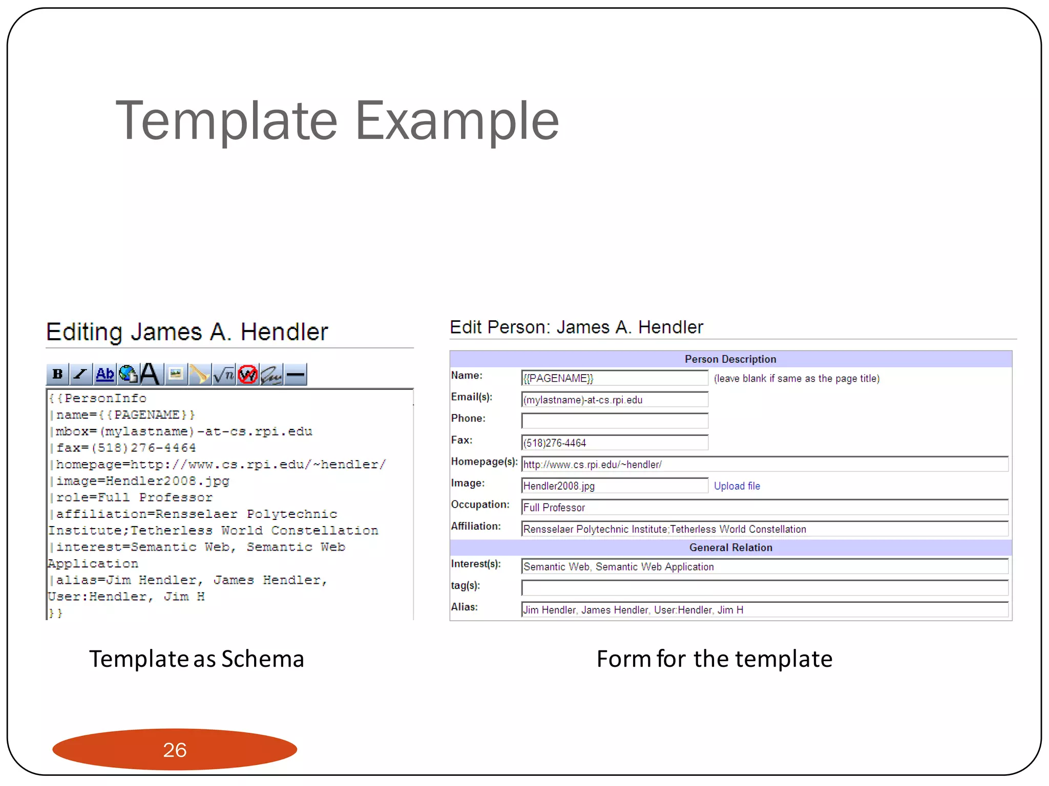 Template Example




Template as Schema   Form for the template


      26
 