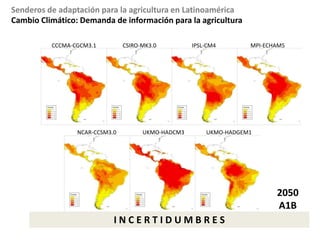 Cambio Climático: Demanda de información para la agriculturaModelos GCM : “Global ClimateModels”21 “global climate models” (GCMs) basados en ciencias atmosféricas, química, física, biología