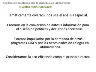 DAPA - Nuestras visiónCreemos fuertemente en el poder de la información para tomar mejores decisiones respecto a las inversiones sobre los recursos naturales y la agricultura, desde la finca hasta la escala global.Números.  Mapas.  Gráficos.Mejores políticas públicas y privadas