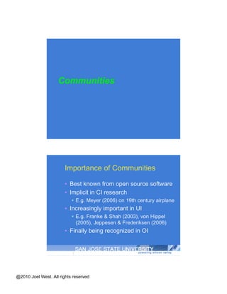 Three Cumulative Patterns Core technology, many derivatives E.g., Cohen-Boyer patent Derivative of many building blocks E.g., GSM/W-CDMA MP3 cameraphone Incremental quality improvements E.g., higher resolution inkjet print heads Source: Scotchmer (2004) 