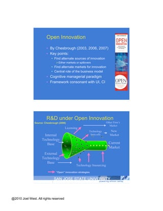 Research of Alfred D Chandler (1918-2007) Studied large US firms 1840-1940 Firms vertically integrate to supply own inputs and control their outputs R&D is an essential part of integration Technology industries require large R&D labs Markets don’t exists to buy/sell innovation Integration widely adopted in practice Pattern of large 20th C US and MNC firms Vertical Integration 