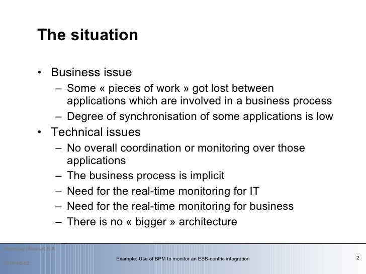 Example Use of BPM to monitor an ESBcentric integration