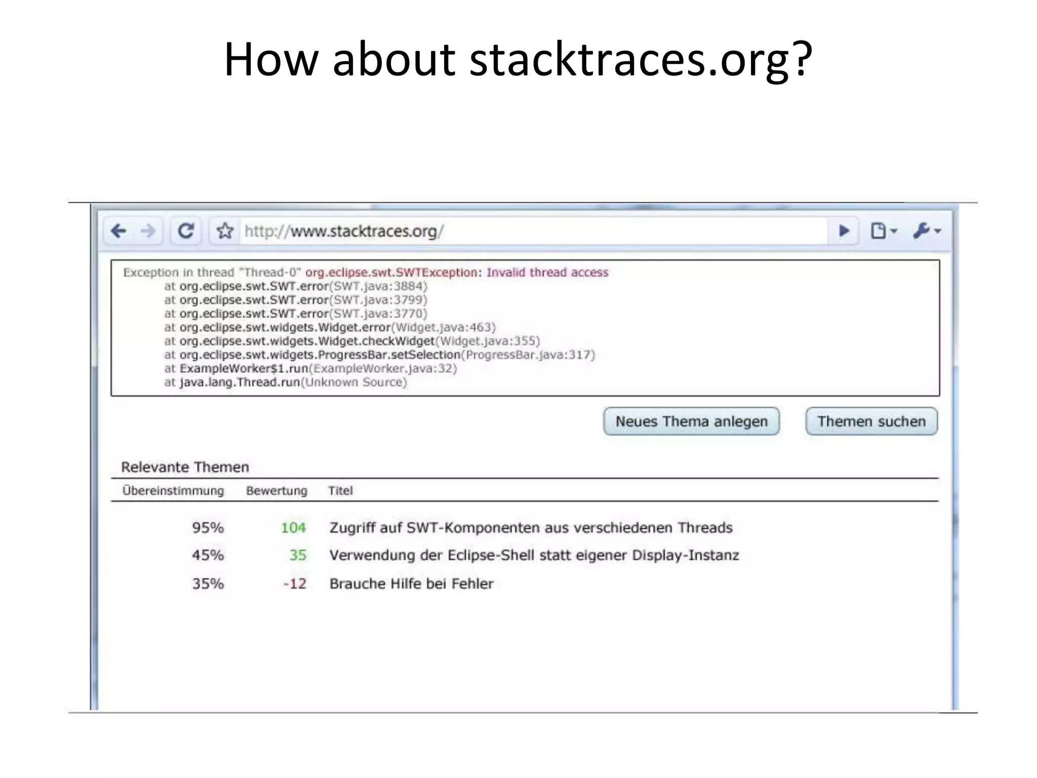 How about stacktraces.org?
 