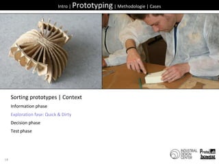 18Intro | Prototyping | Methodologie | CasesSortingprototypes | ContextInformationphaseExploration fase: Quick & DirtyDecisionphaseTest phase