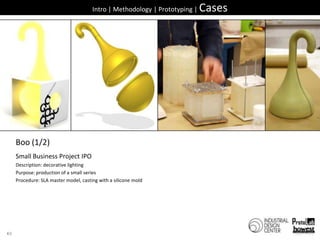 40Intro | Methodology | Prototyping | CasesBoo (1/2)Small Business Project IPODescription: decorativelightingPurpose: production of a small series Procedure: SLA master model, casting with a silicone mold