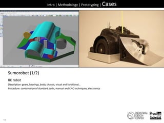51Intro | Methodology | Prototyping | CasesSumorobot (1/2)RC robotDescription: gears, bearings, body, chassis, visual and functional…Procedure: combination of standard parts, manual and CNC techniques, electronics