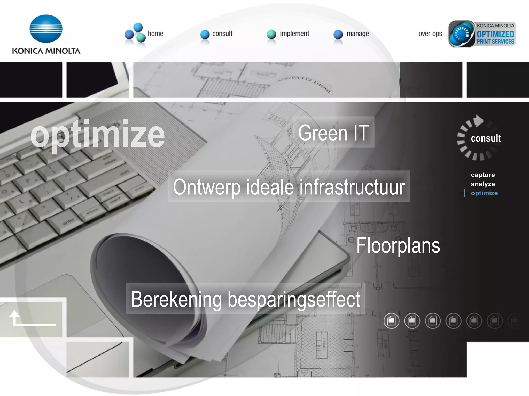 consult capture analyze optimize optimize Ontwerp ideale infrastructuur Floorplans Green IT Berekening besparingseffect 