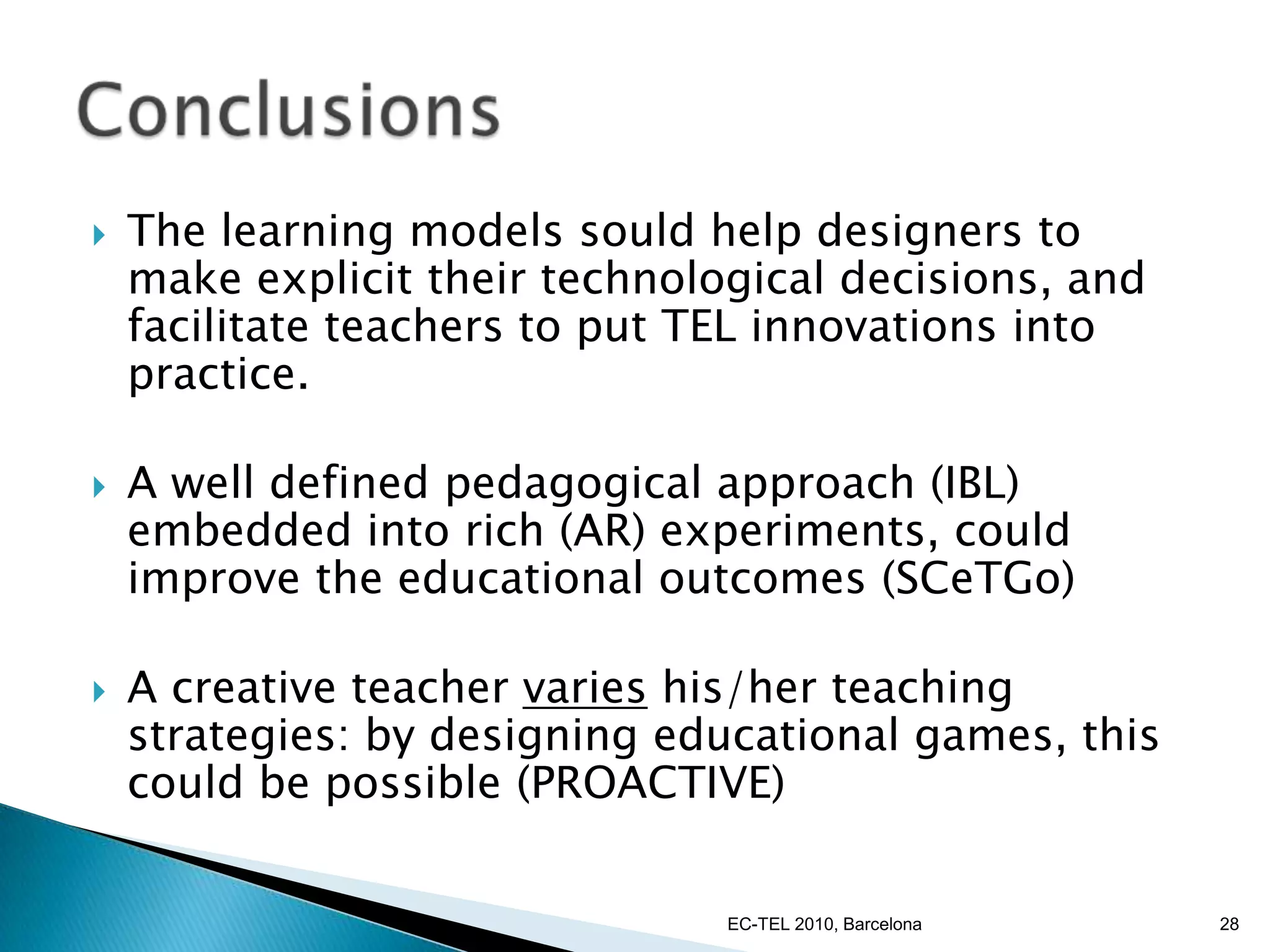 CreativeteachersencouragestudentstobecreativeTheeducationalsystemsencouragesthe no creativityparadigm (no errors, no try out, no differentanswers, etc.EC-TEL 2010, Barcelona19Teaching for creativity