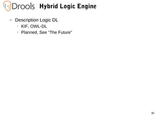 30
 Description Logic DL
● KIF, OWL-DL
● Planned, See “The Future”
Hybrid Logic Engine
 