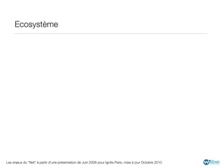 Ecosystème




Les enjeux du "Net" à partir d'une présentation de Juin 2008 pour Ignite Paris, mise à jour Octobre 2010
 