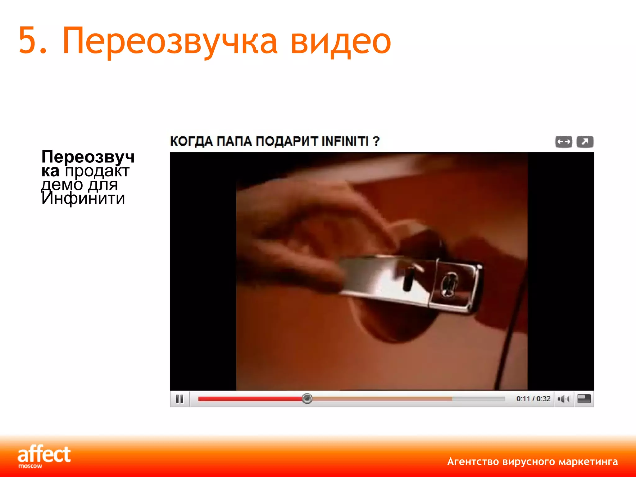 5. Переозвучка видео Переозвучка  продакт демо для Инфинити 