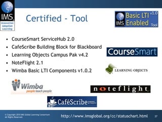 Certified - Tool <ul><li>CourseSmart ServiceHub 2.0 </li></ul><ul><li>CafeScribe Building Block for Blackboard </li></ul><...