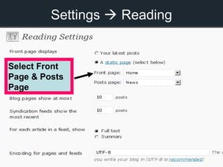 Settings  Reading
Select Front
Page & Posts
Page
 