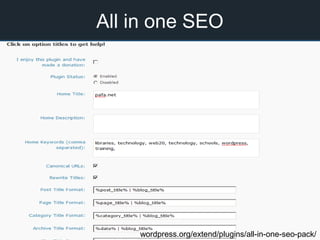 All in one SEO
wordpress.org/extend/plugins/all-in-one-seo-pack/
 