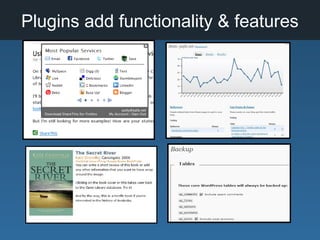 Plugins add functionality & features
 