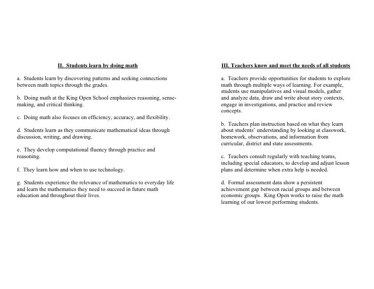 King Open Math Vision Statement King Open Math Vision Statement