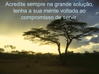 Acredite sempre na grande solução,
tenha a sua mente voltada ao
compromisso de servir.
 