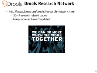 6
Drools Research Network
 http://www.jboss.org/drools/research-network.html
● 30+ Research related pages
● Many more as haven't updated
 