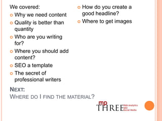 DO NOT FORGET WHO PAYS THE BILLSSEOTools for research:Google’s own search engine should be your starting point.Use the suggestions in the drop boxUse the Wonder WheelCreate a long list of keywordsUse insights for search and the Google Keyword tool to qualify your list