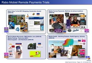 Mobile Payment Services – Prague, CZ – 02 November 2010
Rabo Mobiel Remote Payments Trials
Mobile Health: Stichting Diabet...