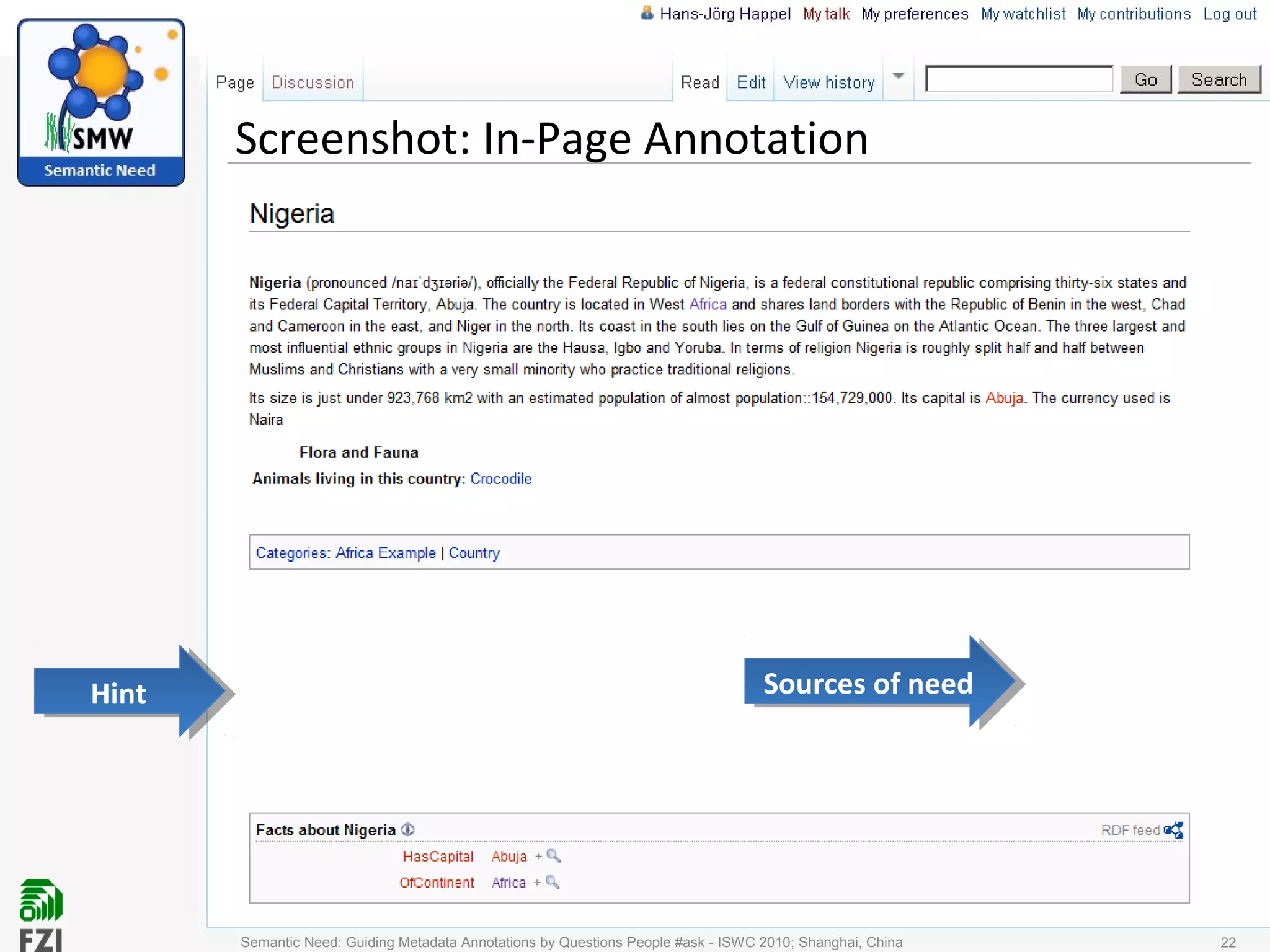 Screenshot: In-Page Annotation
Semantic Need: Guiding Metadata Annotations by Questions People #ask - ISWC 2010; Shanghai, China 22
HintHint Sources of needSources of need
 