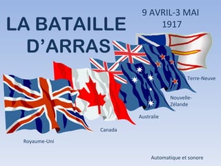 9 AVRIL-3 MAI 1917 LA BATAILLE  D’ARRAS Royaume-Uni Canada Terre-Neuve Nouvelle-Zélande Australie Automatique et sonore 