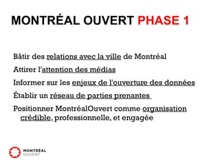 MONTRÉAL OUVERT  PHASE 1 Bâtir des  relations avec la ville  de Montréal 