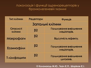 Локалізація і функції адренорецепторіву бронхолегеневійтканині© Коломоєць М.Ю., Ткач Є.П., Шоріков Є.І.