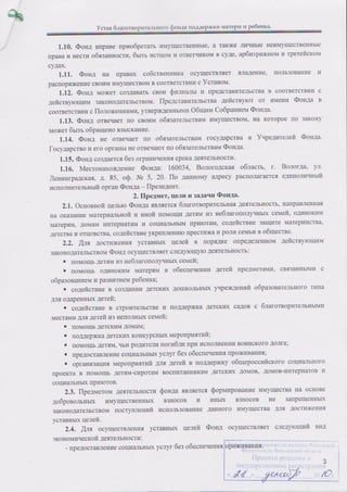 Устав Благотворительного фонда поддержки матери и ребёнка (ред. 2010, дек.)