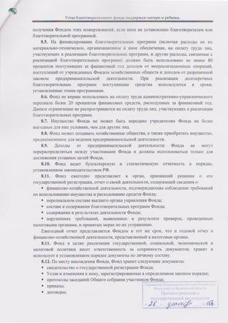 Устав Благотворительного фонда поддержки матери и ребёнка (ред. 2010, дек.)