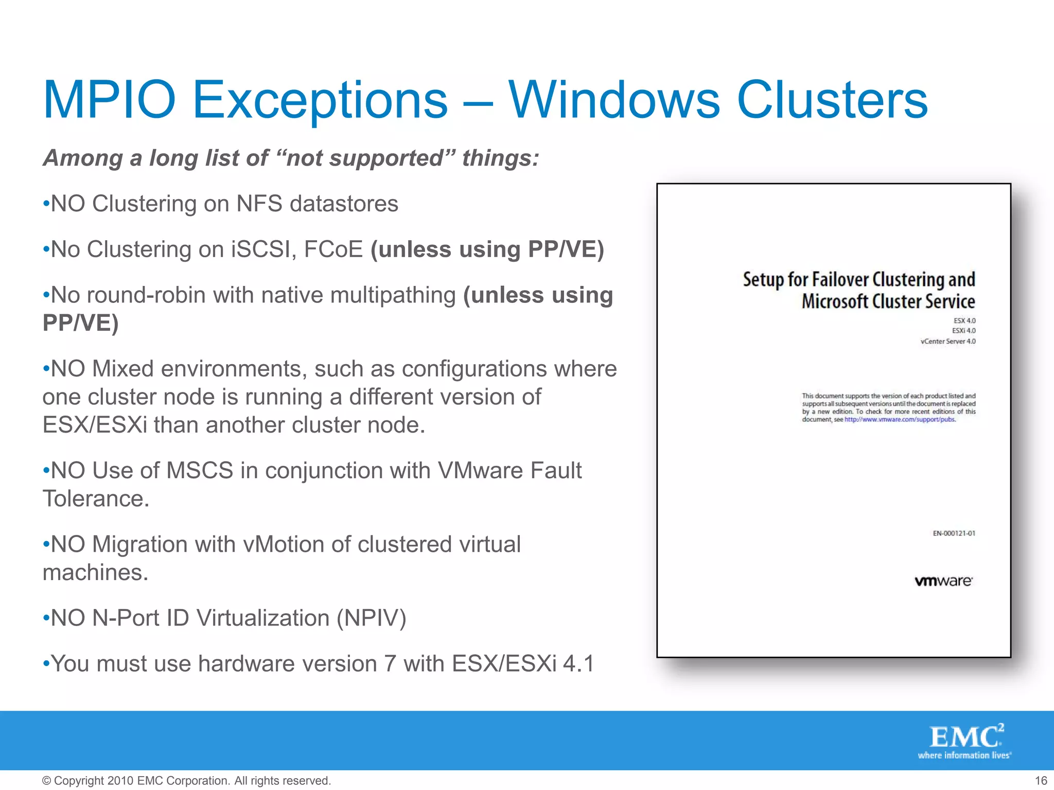 Changing Round Robin IOOperationLimitesxcli nmp roundrobin setconfig --device <device UID> –iopscheck with your storage vendor first!  This setting can cause problems on arrays.   Has been validated ok, but not necessary in most cases