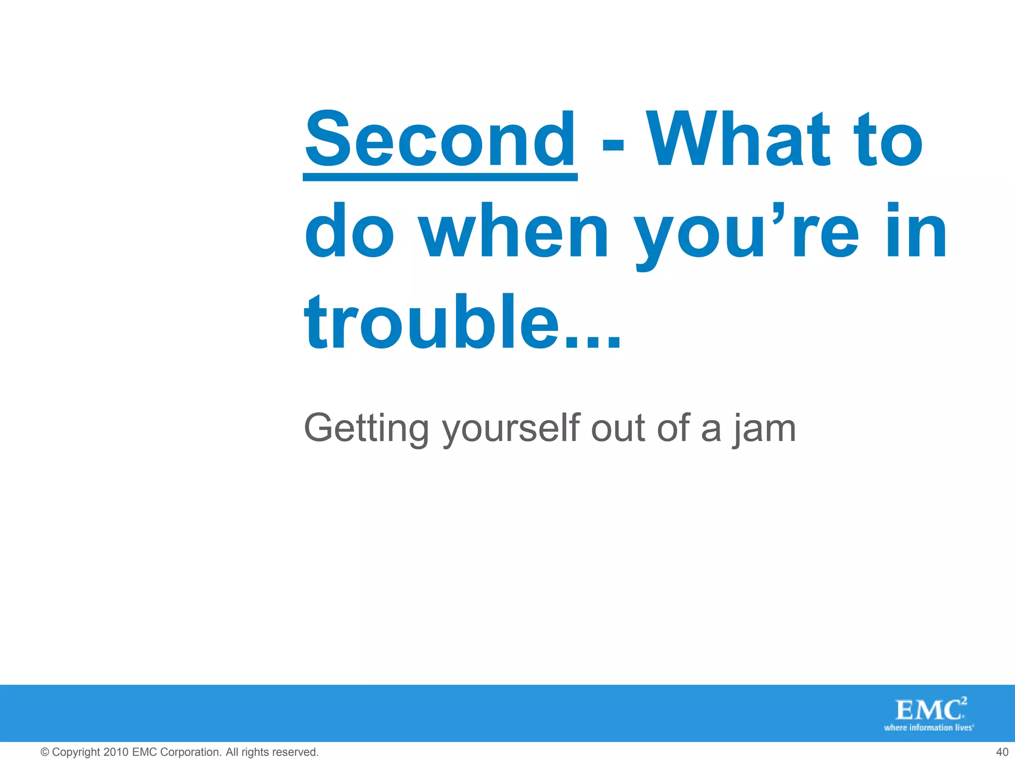 “Alignment = good hygiene”Misalignment of filesystems results in additional work on storage controller to satisfy IO requestAffects every protocol, and every storage arrayVMFS on iSCSI, FC, & FCoE LUNsNFSVMDKs & RDMs with NTFS, EXT3, etcFilesystems exist in the datastore and VMDKClusterClusterClusterFS 4KB-1MBGuestAlignmentVMFS 1MB-8MBBlockVMFS 1MB-8MBArray 4KB-64KBChunkChunkChunkArray 4KB-64KB