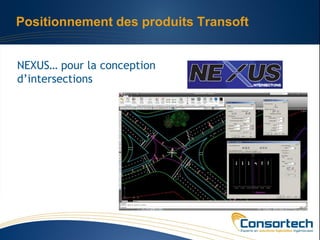 Positionnement des produits Transoft


NEXUS… pour la conception
d’intersections
 