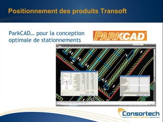 Positionnement des produits Transoft


ParkCAD… pour la conception
optimale de stationnements
 