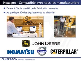 Hexagon – Compatible avec tous les manufacturiers
 Du contrôle de qualité de la fabrication en usine
 Au guidage 3D des équipements au chantier




             Machine Control Division
 