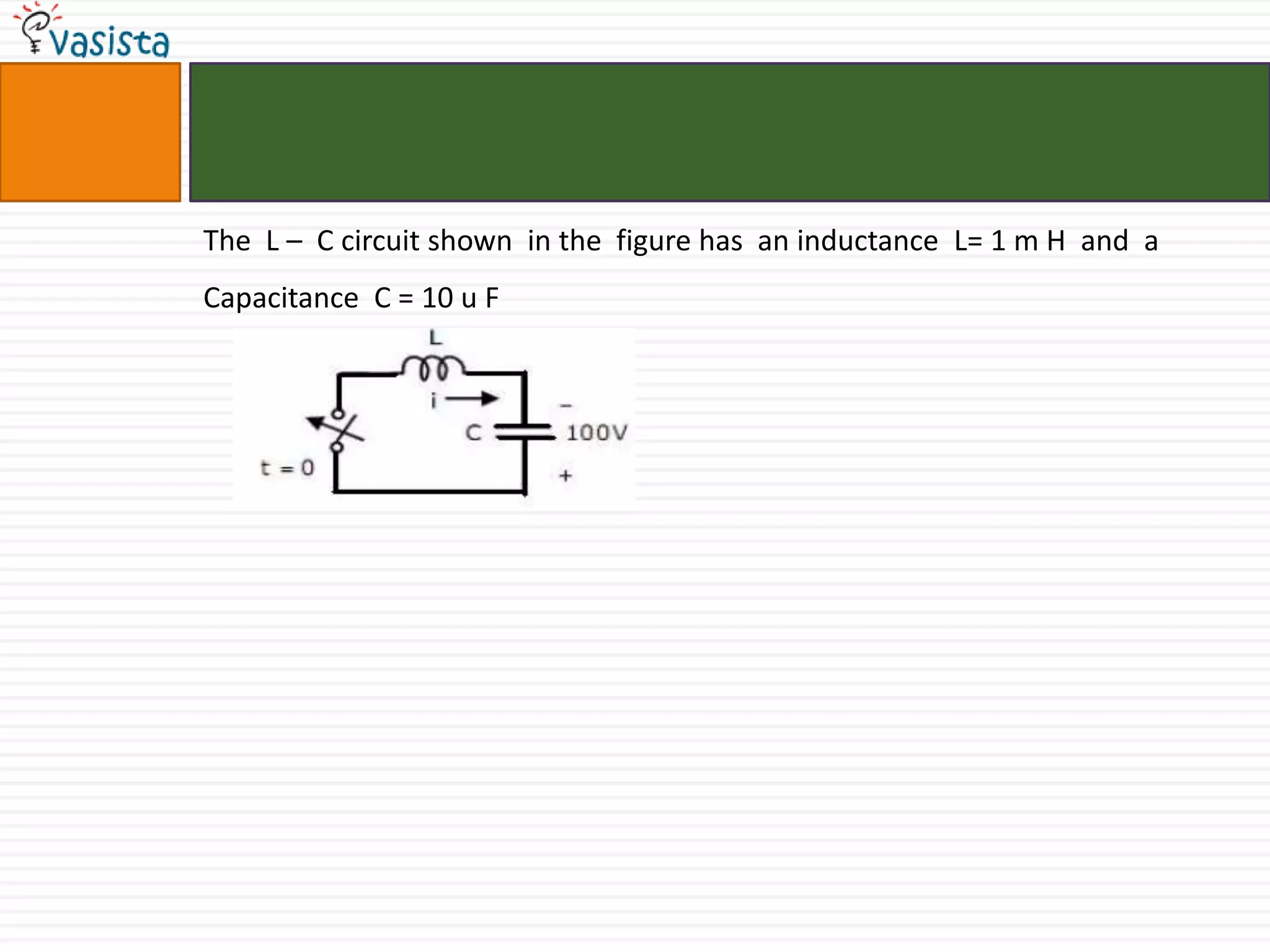 The L – C circuit shown in the figure has an inductance L= 1 m H and a
Capacitance C = 10 u F
 
