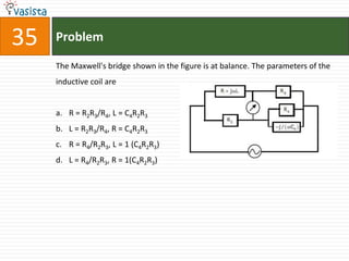 35   Problem

     The Maxwell's bridge shown in the figure is at balance. The parameters of the
     inductive coil are


     a. R = R2R3/R4, L = C4R2R3
     b. L = R2R3/R4, R = C4R2R3
     c. R = R4/R2R3, L = 1 (C4R2R3)
     d. L = R4/R2R3, R = 1(C4R2R3)
 