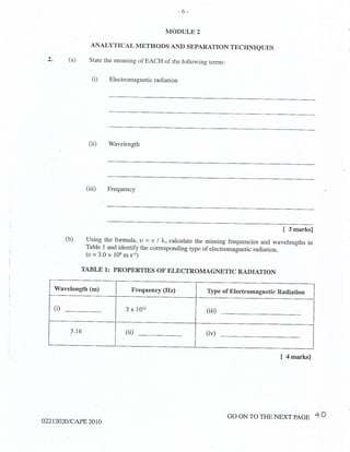 CAPE Chemistry Unit 2 Paper 2 2010