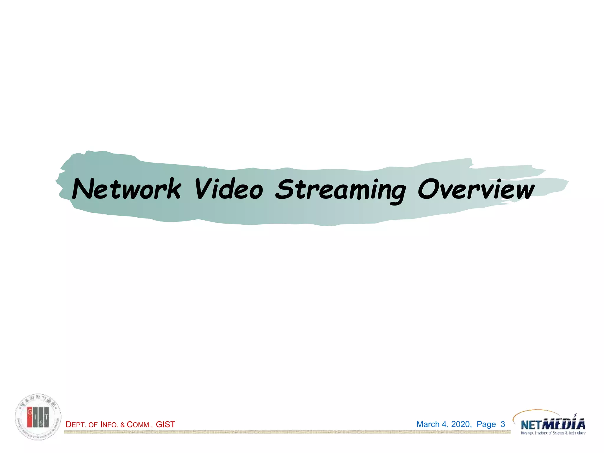 DEPT. OF INFO. & COMM., GIST
Network Video Streaming Overview
March 4, 2020, Page 3
 