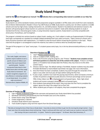 !!!"#$%&'(#)*+&",-.!        !        !         !         !         !         !               !!!!!!!!!!!!!!!!!!!!!!!!!!!!!!   !               !        !!!!!!!!!!/00123415343666666666666666666
6       6        6          6        6         6         6         6         666666666666666666666666            6            666666666666666666#%77-8$9#$%&'(#)*+&",-.6



                                               "#$%&!'()*+%!<07=0*>!
!
L77M!870!#/-! !B.7+!#/07$=/7$#!7$0!>*+$*)N!!,/-! !B+%B.*#-(!#/*#!*!.700-(F7+%B+=!AB%-7!#$#70B*)!B(!*A*B)*6)-!7+!7$0!O-)F!,*6:!
!
;67$#!#/-!<07=0*>!
-./0B!I*8"10!7*!"1!31871%!*."10"(0*!<"*.%(B!"10!.%*.!=(%="(".731!=(3+("<!"C"78",8%!71!"88!979.B!*.".%*!"10!7*!,/78.!9(3<!*.".%!*."10"(0*#!
U1%!39!!"#$%"&$'()*"+"#$%,$"-+                                                                            PT!<788731!*./0%1.*!71!KKVTTT!
*&'338*!"10!13H!'"*!'7+'!*&'338V!(%"071+!71.%(C%1.731V!WPV!"10!J:A!=(30/&.*#!533.%0!71!93/10".731"8!"10!*.".7*.7&"8!(%*%"(&'V!.'%!
0B1"<7&!*%89;                                                                                                         !.3!*./0B!71!
*."10"(0!.%*.!93(<".V!71.%("&.7C%!+"<%!<30%V!3(!/*71+!71.%("&.7C%!(%*=31*%!*B*.%<*#!-./0B!I*8"10!7*!&/((%1.8B!&3<=".7,8%!H7.'!
%I1*.(/&.731V!6(3<%.'%"1V!"10!$/(171+$%&'#!

 $'%!=(3+("<!7*!07C70%0!71.3!*%&.731*!,"*%0!31!*/,@%&.!D<".'V!(%"071+V!%.&#G#!:"&'!*/,@%&.!7*!<"0%!/=!39!"==(3X7<".%8B!PM;LT!.3=7&*#!
 :"&'!.3=7&!&3((%*=310*!.3!"!*."10"(0!D3(!</8.7=8%!(%8".%0!*."10"(0*G!9(3<!B3/(!*.".%!&/((7&/8/<#!!$3=7&*!&31*7*.!39!"!8%**31!"10!"!
 ,"1F!39!=("&.7&%!Y/%*.731*!H7.'!%X=8"1".731*:!!I.!7*!'%8=9/8!.3!C7%H!.'%!8%**31!,%93(%!"1*H%(71+!.'%!Y/%*.731*!71!.'%!.3=7&#!!!68%"*%!
 13.%!.'".!.'%!=(3+("<!7*!13.!0%*7+1%0!.3!.%"&'!.'%!<".%(7"8V!,/.!(".'%(!.3!(%7193(&%!H'".!'"*!"8(%"0B!,%%1!."/+'.#!
 !
                                                         !"!*./0%1.!="**%*!%C%(B!.3=7&V!'%!3(!*'%!'"*!0%<31*.(".%0!=(397&7%1&B!71!"88!"(%"*!
 .%*.%0#!!!
                                         !
                                         @A-0AB-C!78!"#$%-+#!?(-! !
                                         P# >3+!71!.3!HHH#*./0B7*8"10#&3<#!
                                         K# 487&F!31!"!*/,@%&.!D<".'V!(%"071+V!%.&G#!
  .%"&'%(*!(%Y/7(%!*./0%1.*!.3!%"(1!"!   L# I9!.'7*!7*!.'%!97(*.!.7<%!/*71+!.'%!=(3+("<V!&87&F!Z6(%.%*.#Z!"#$%-+#(!>$(#!.7>F)-#-!*#!)-*(#!
    *=%&797&!"<3/1.!39!(7,,31*!%"&'!         43!<0-#-(#!P$-(#B7+(!#7!$+)7.M!#/-!0-(#!78!#/-!.7+#-+#!B+!#/-!($6Q-.#:!!I9!.'%(%!7*!13!6(%.%*.!
     Y/"(.%(!.'".!&3/1.!.3H"(0!.'%7(!        3=.731V!3(!79!*./0%1.*!'"C%!"8(%"0B!."F%1!.'%!6(%.%*.V!.'%B!<"B!<3C%!31!.3!.'%!3.'%(!
       Y/"(.%(8B!+("0%#!!$%"&'%(*!           &31.%1.!.3=7&*#!
    71&3(=3(".%!-./0B!I*8"10!71!.'%7(!   Q# 4'33*%!"!-%**731!$B=%#!$'%!0%9"/8.!*%..71+!7*!$%*.!230%V!'3H%C%(!*./0%1.*!<"B!"8*3!*%8%&.!
 H%%F8B!8%**31!=8"1*!"10!.'%B!"**7+1!        6(71.",8%![3(F*'%%.!3(!J"<%!230%!79!=%(<7..%0#!-%%!="+%!L!93(!<3(%!7193(<".731#!
                                         M# U1&%!.'%!6(%.%*.!'"*!,%%1!&3<=8%.%0V!*./0%1.*!<"B!H3(F!.'(3/+'!.'%!(%<"710%(!39!.'%!
    -./0B!I*8"10!"*!'3<%H3(F#!!U/(!
                                             .3=7&*!71!"1B!3(0%(!"10!</*.!="**!"88!.3=7&*!,%93(%!."F71+!.'%!63*.!$%*.#!
   *./0%1.!(%&3+17.731!=(3+("<*!"(%!
                                         R# $3!="**!"!.3=7&V!*./0%1.*!</*.!<%%.!.'%!="**71+!(%Y/7(%<%1.*V!H'7&'!"(%!,"*%0!"!<717</<!
C%(B!%99%&.7C%!71!<3.7C".71+!*./0%1.*!
                                             1/<,%(!39!Y/%*.731*!"1*H%(%0!D/*/"88B!PTG!"10!"!<717</<!=%(&%1."+%!&3((%&.!D"(3/10!
   .3!/*%!-./0B!I*8"10#!!I.!7*!"!*&'338;
                                             NTG#!?!,8/%!(7,,31!7&31! !7*!07*=8"B%0!1%X.!.3!"88!="**%0!.3=7&*#!!]3.%^!'7+'!*&'338!
                                  !
                                             *./0%1.*!H788!(%&%7C%!"!="**=3(.!*."<=! !1%X.!.3!"88!="**%0!.3=7&*#!
;2"(7"11%!E/(*7V!:X=83(%(!27008%V!?_!
                                         N# U1&%!*./0%1.*!'"C%!="**%0!"88!.'%!.3=7&*V!.'%B!</*.!="**!.'%!63*.!$%*.!.3!&3<=8%.%!.'%!
                                             */,@%&.#!I+13(%!.'7*!*.%=!79!.'%!*/,@%&.!'"*!13!63*.!$%*.#!
                                         O# ['%1!*./0%1.*!="**!"88!.3=7&*!71!"88!*/,@%&.*V!.'%B!'"C%!&3<=8%.%0!.'%!=(3+("<#!
       !
 @A-0AB-C!78!,-*./-0!?(-! !
       P# >3+!71!.3!HHH#*./0B7*8"10#&3<!H7.'!.'%!/*%(1"<%!"10!="**H3(0!B3/(!-./0B!I*8"10!?0<71!'"*!=(3C70%0#!
       K# A7*.(7,/.%!/*%(1"<%*!"10!="**H3(0*!9(3<!.'%!6(71.",8%!)*%(!>7*.!.3!.'%!*./0%1.*#!!
       L#                                           !
       Q# 4(%".%!"**7+1<%1.*V!79!0%*7(%0#!!
       M# I1.(30/&%!-./0B!I*8"10!.3!B3/(!&8"**(33<#!
       R# $("&F!*./0%1.!=(3+(%**!/*71+!(%"8;.7<%!(%=3(.*!9(3<!.'%!-&'338!-.".*!="+%#!!

                                                                                                                                      !+%.!*."(.%0#!!I!'"C%!
                                                                                                                                        !
                                                                                                         !;`7<!E(3H1V![%*.!U"F*!:8%<%1."(BV!a>!

                                                                        !
                                                                       #!
                                                   :6;0306<$%&'6=#)*+&616>))68(?@$#68A#A8BA&"6
!
 