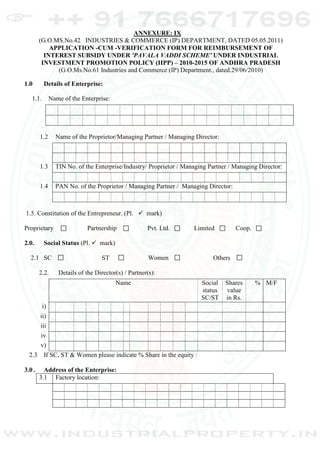 Iipp15 Form Andhra Pradesh Industrial Policy 2010 -2015 | PDF