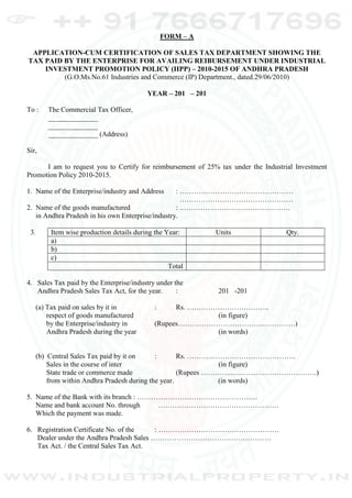 Iipp15 Form Andhra Pradesh Industrial Policy 2010 -2015 | PDF